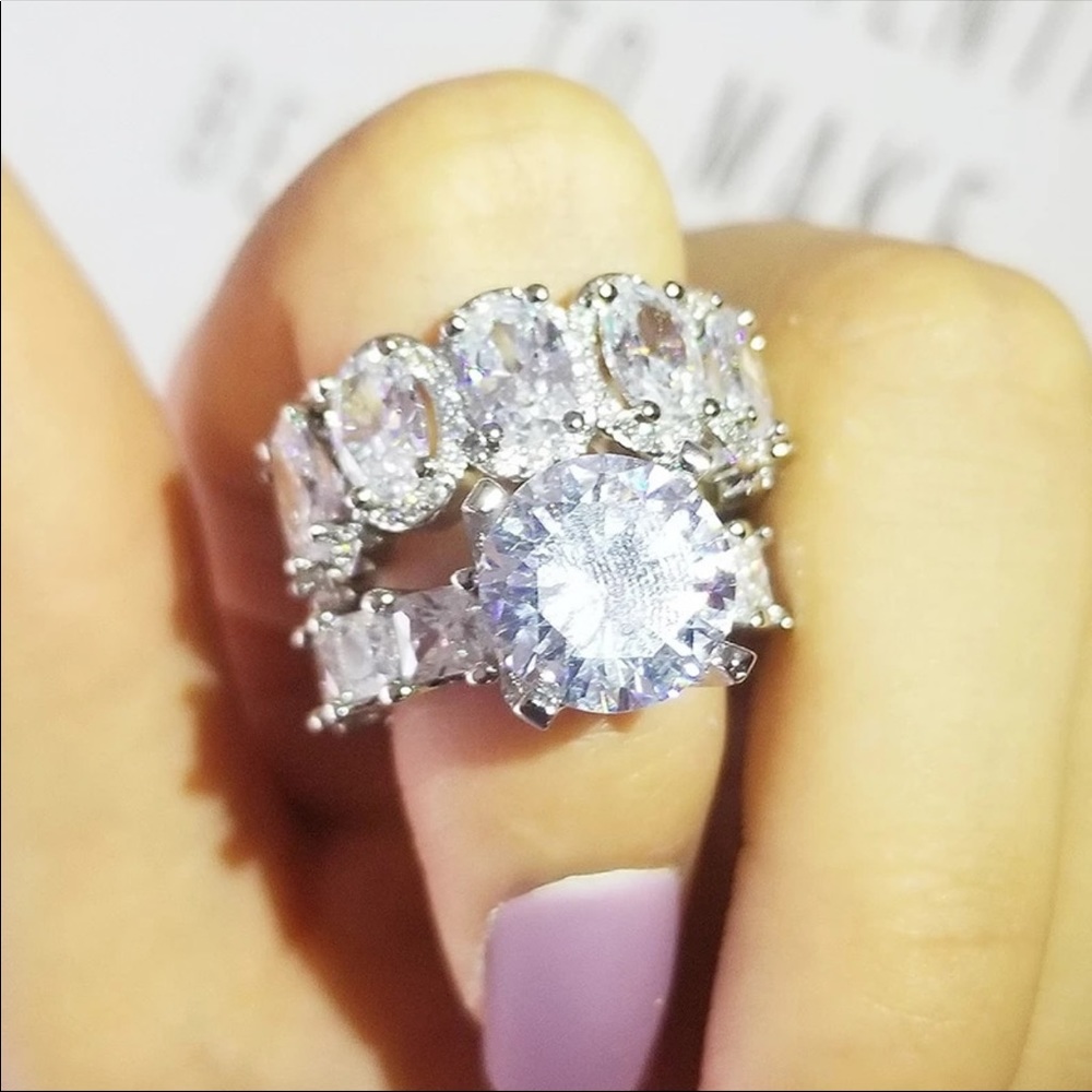 CZ 925 women’s bridal engagement set rings - Picture 4 of 5